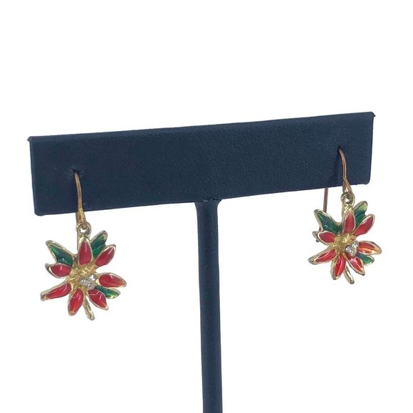 Enamel Poinsettia Earrings for Pierced Ears - Picture 2 of 6